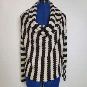 Freeway Womens Black White Stripe Gold Threads Cowl Neck Long Sleeve Sweater M